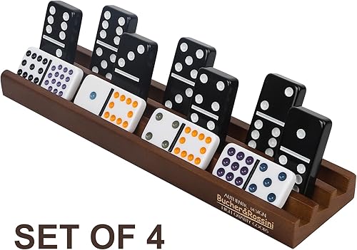 Miniatura 3 de Bucher&Rossini Juego de 4 estantes de dominó, soportes de madera para azulejos de dominó para ChickenFoot Mexican Train Ideal Family Game Opción