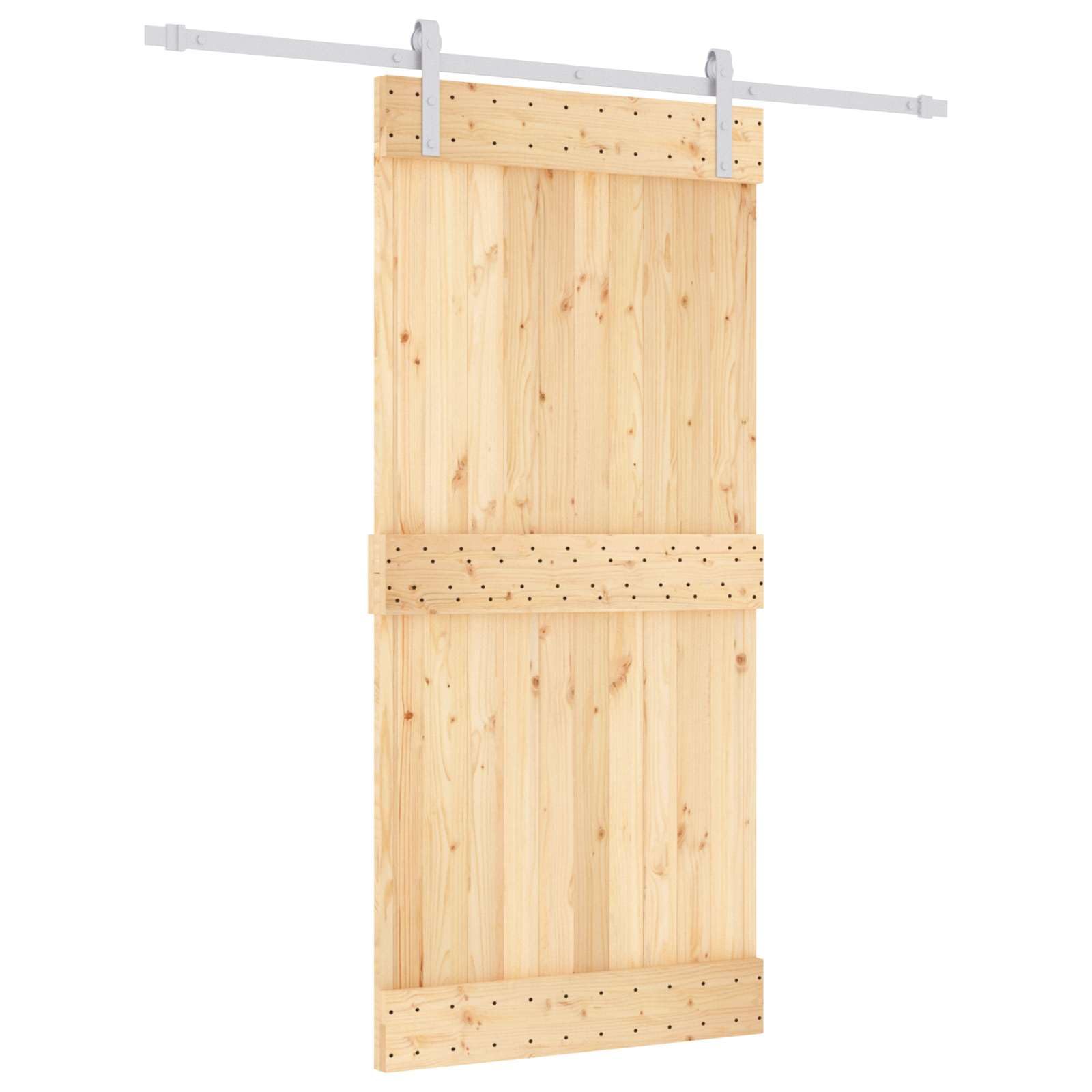 Puerta corredera de madera de pino macizo, natural y blanco, 95 x 210 cm