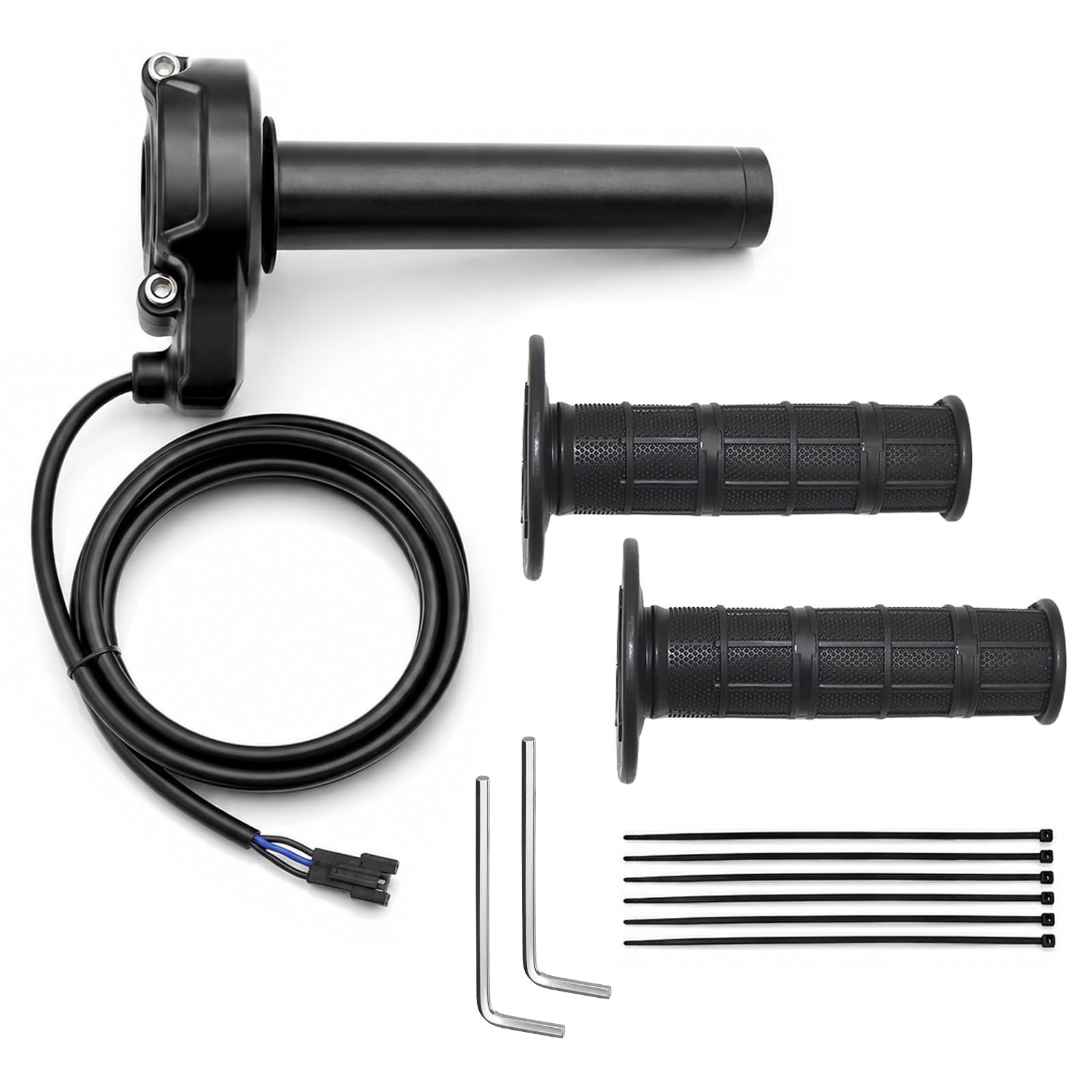 Mvellir E Bike Full Twist Throttle – 12V-90V Universal Voltage, Full Bar surron throttle with Hand Grips, 3 Pin SM Plug, Fits 22mm Handlebar, Durable & Easy-to-Install, For Electric Bicycle, Scooter