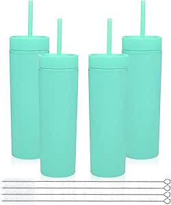 Volhoply 480ml Tazza Magra Di Plastica Con Coperchio E Paglia Bulk 8 Pack,Isolato Doppia Parete Bpa Tazza Acrilica Opaca Libera,Caffè Ghiaccio Tazza Da Viaggio Partito,Regali Diy(Trasparente,8 Set