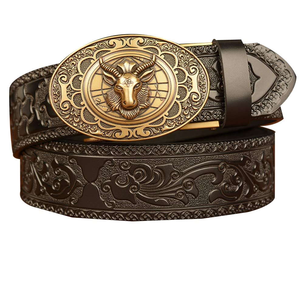 BDAYEK Men's Belt Men'S Sliding Ratchet Belt Automatic Buckle Cow Leather Casual 120Cm 47Inch