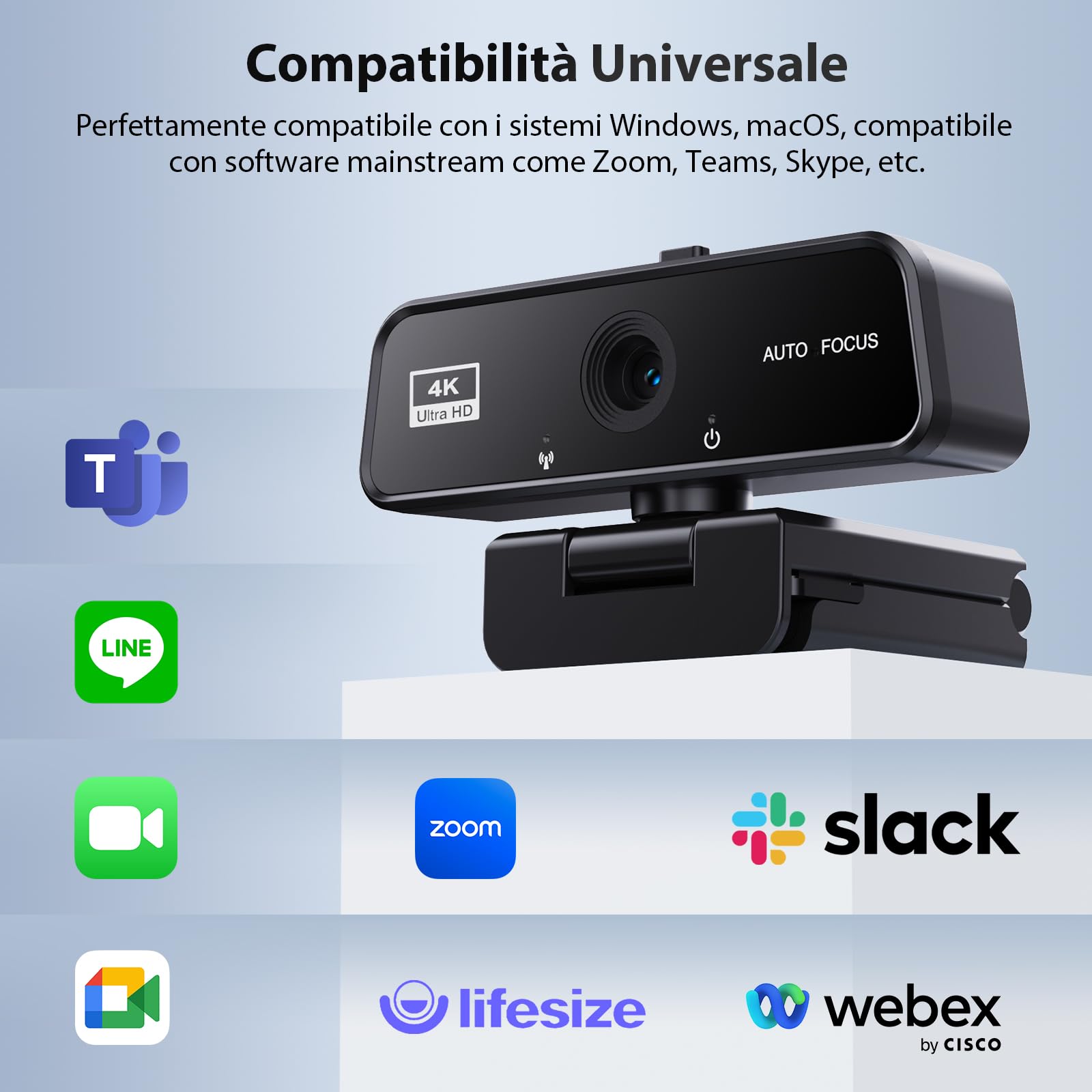 Webcam PC con Microfono UHD 4K - Web Camera PC USB Autofocus 30 FPS Videocamera Plug-and-Play per Streaming Professionale Laptop Desktop Skype Zoom Teams MacOS Windows Linux
