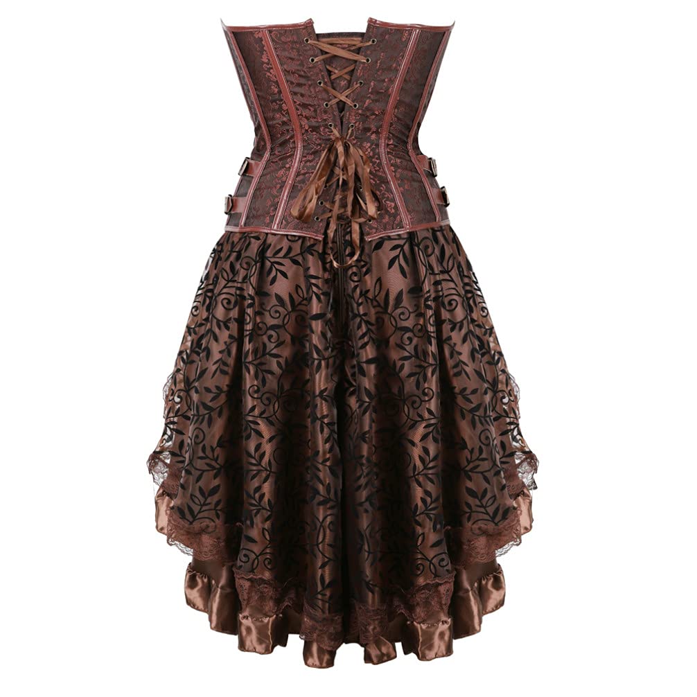 Hengzhifeng Pirat Corsage mit Rock Damen Retro Korsage Kostüm | Steampunk Corsage Korsett Übergrößen, mit Spitze Asymmetrisch Rock Tüllrock