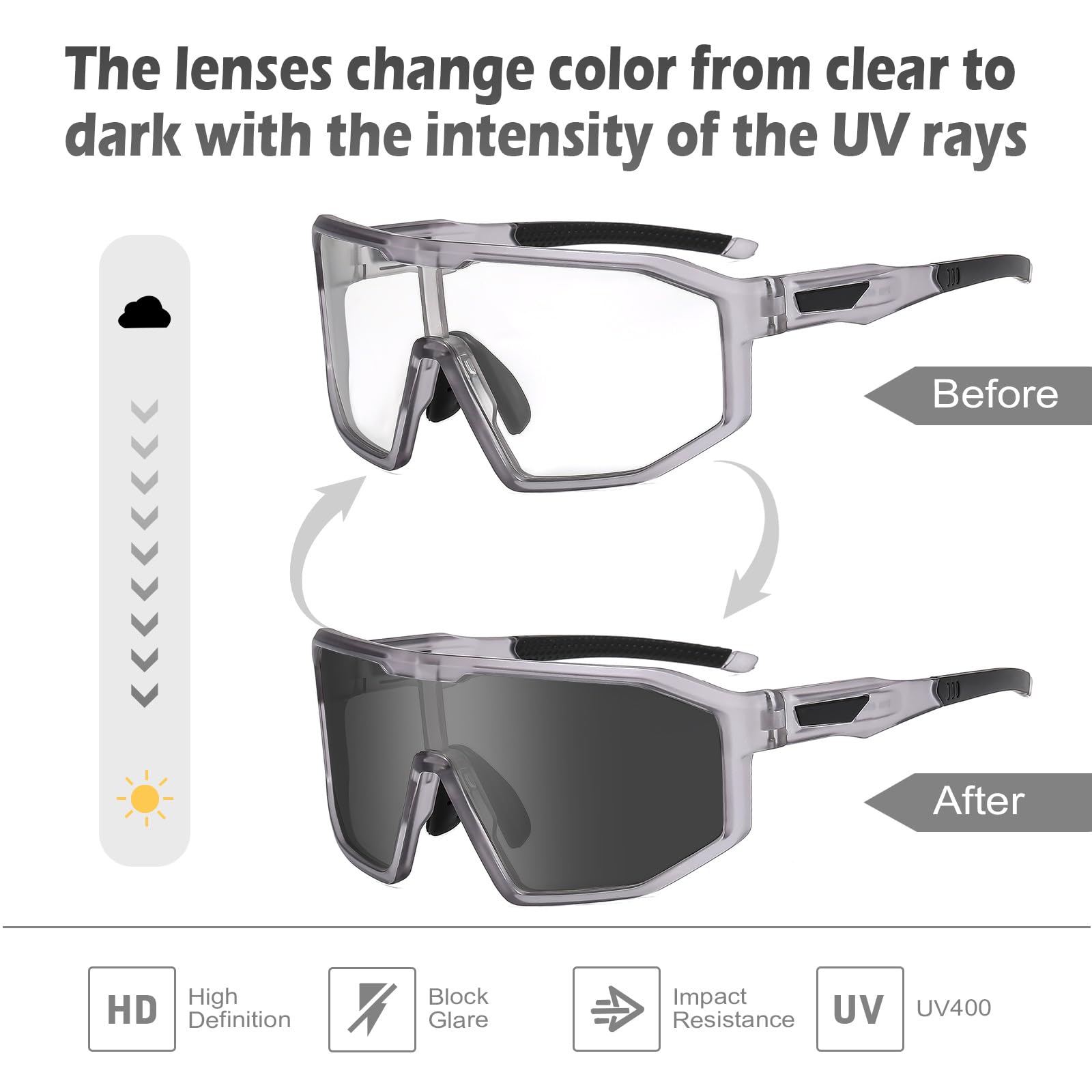 Suertree Photochromic Cycling Glasses Men Women Clear Sports Sunglasses Mountain Bike Riding MTB Bicycle Running Golf