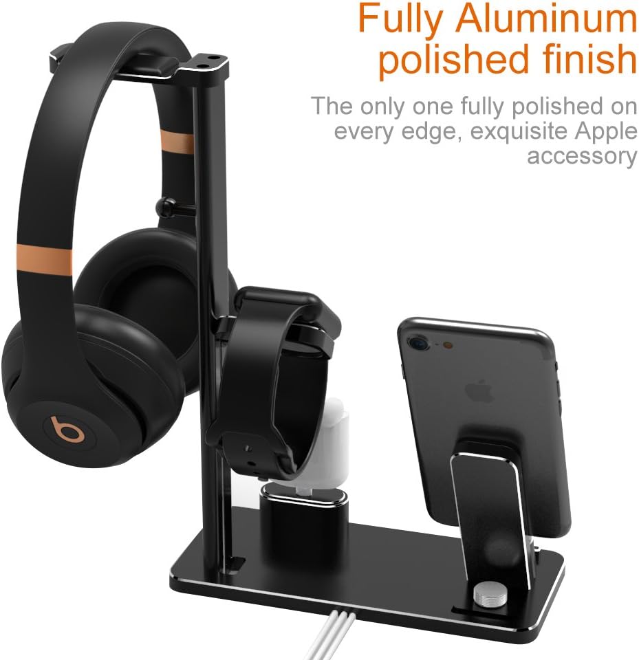 Amаzіng 🔥 XUNMEJ Compatible with AirPods Apple Watch Headphone Charger Stand - 4 in 1 Aluminum Charging Station Dock for Multiple Devices Apple Nightstand Organizer iWatch iPhone Phone Holder (Black)