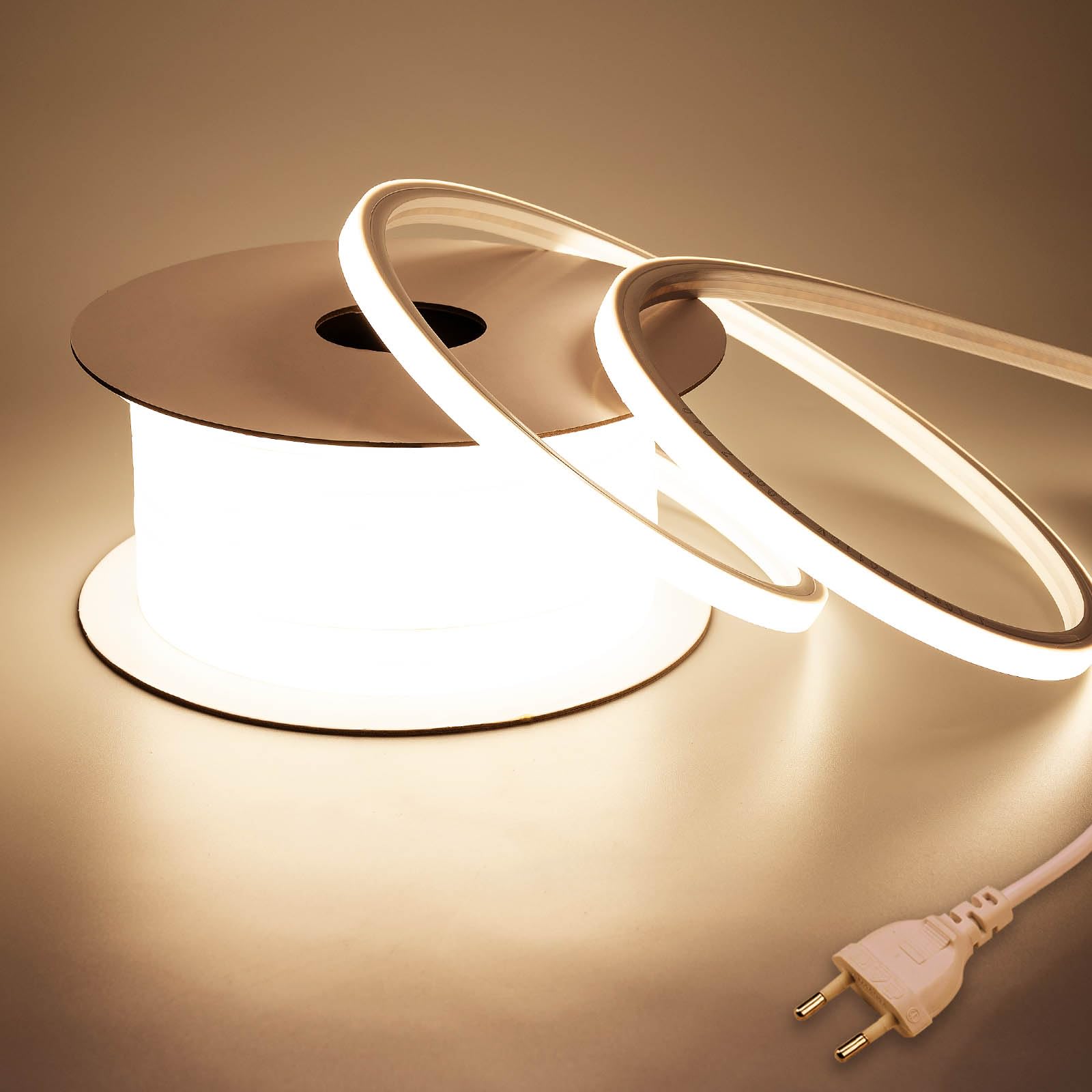 BENLUN Striscia LED Neon 220V 10 metri, 3000K Bianco Caldo Strisce LED Senza Trasformatore, 10W/M 120LEDs/M Luci LED Flessibile Esterno Impermeabile con Spina, per Commerciale, Residenziale