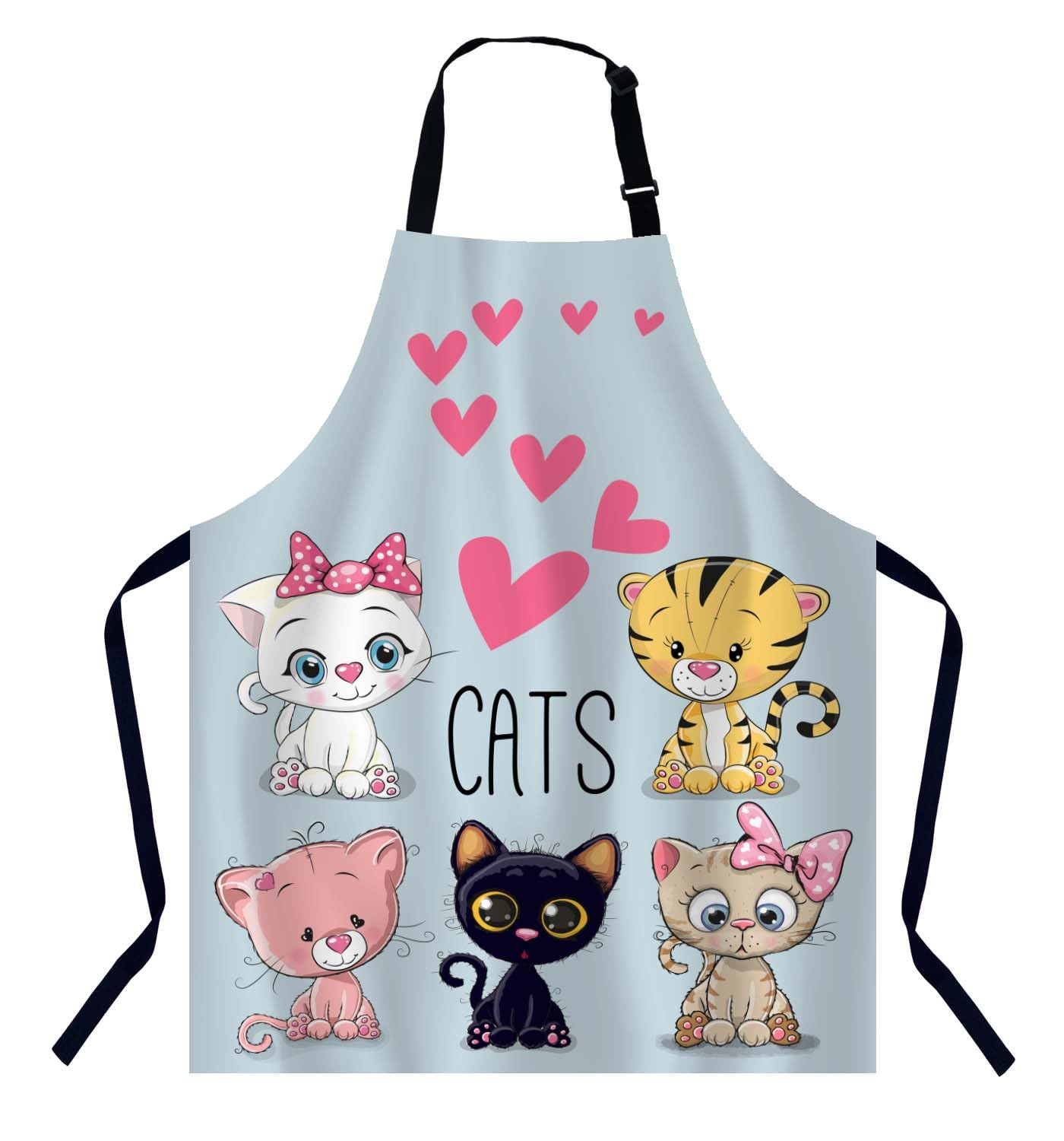 BGBDEIA Cartoon Cats Hearts Chef Apron for Men Women Kitchen Apron Butcher Apron BBQ Catering Bibs Cute Cats and