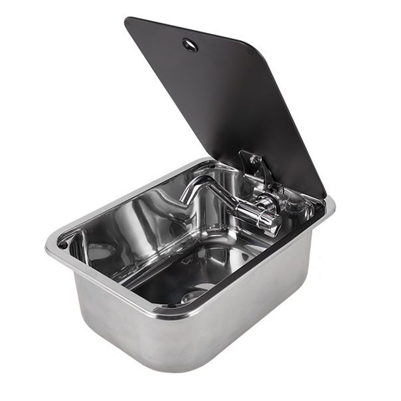 Fregadero de acero inoxidable, grifo plegable y cubierta templada, ideal para autocaravanas, cámpers, barcos y yates, kit de fregadero de camping duradero (42 x 37 x 15 cm)