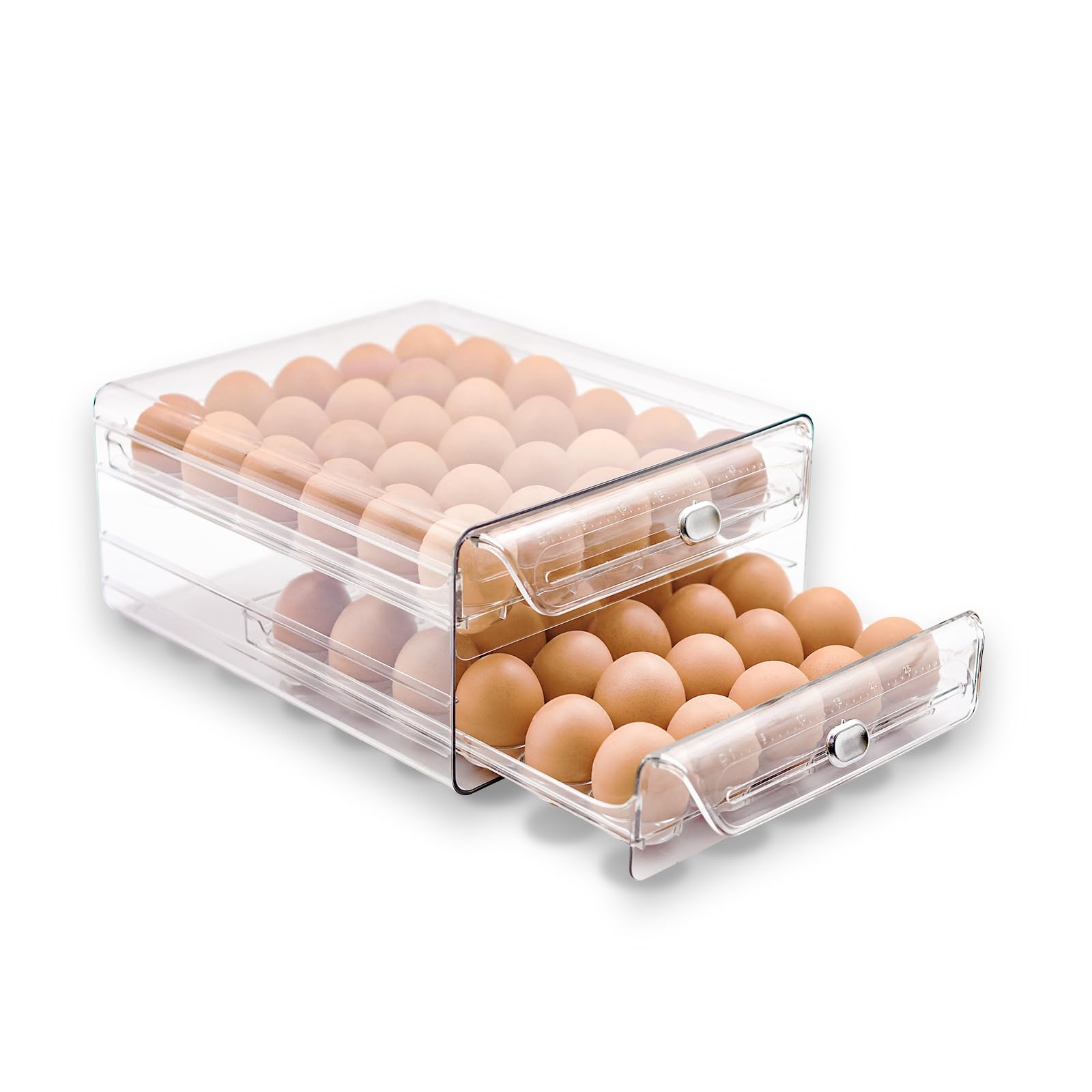 Lyfjxx Egg Holder For Refrigerator,Clear Drawer Organizer,Egg Storage With Time Scale For Fridge, Cabinet & Countertop (60 Eggs)