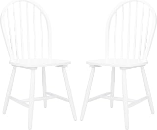SAFAVIEH Home Collection – Camden Set of 2 White Windsor Farmhouse Dining Chairs, Spindle Back Solid Wood Chairs, Americana Style Seating (DCH8501B-SET2)