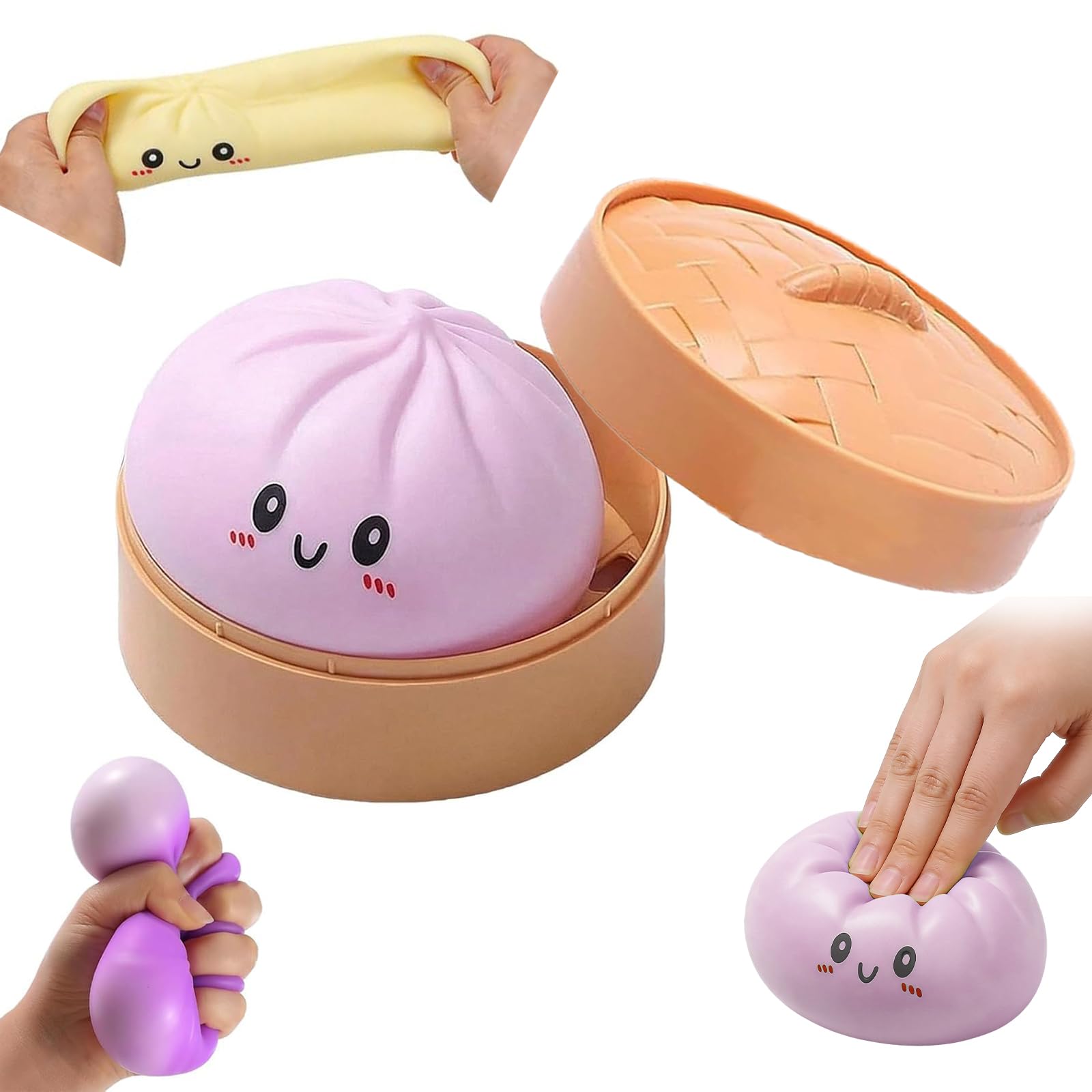 Giant Mystery Dumpling Squishy Stress Ball, Jumbo Squishy Dumpling Toys, With Steamer Box,Rainbow Mystery Squishies Bun, Anxiety Relief Fidget, Soft Squeeze Decompression Dough for Adults (Purple) — image 1