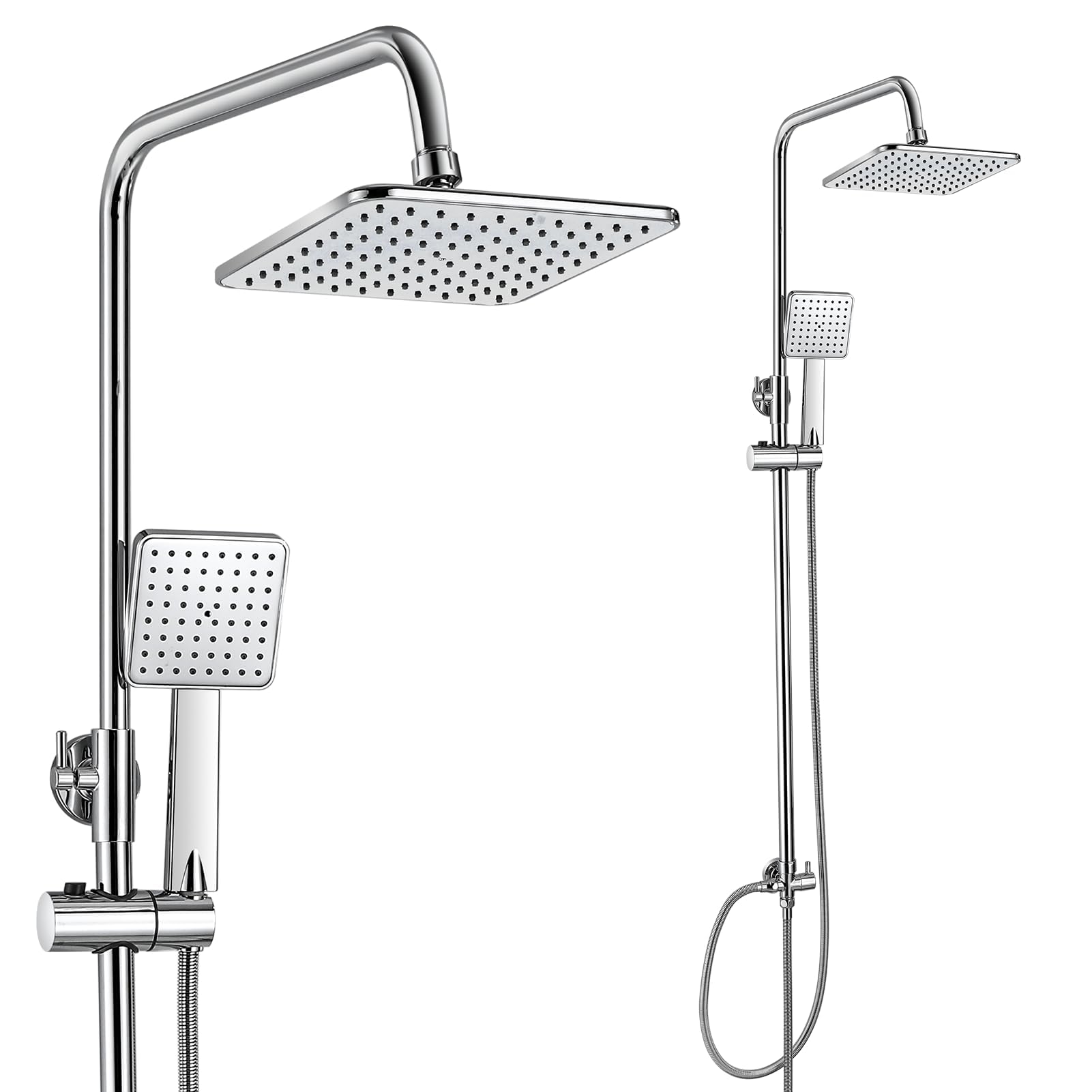 GOYOXOKY Shower Riser Rail Kit, Rainfall Shower Head with Handheld Shower, Stainless Steel 8” Square Shower Head and Hose Set Shower System Without Tap, Shower Mixer Set Chrome
