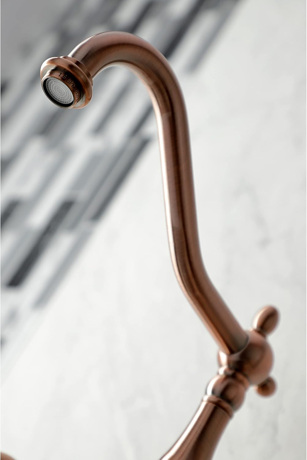 Kingston Brass KS124ALBSAC Heritage Wall Mount Bridge Kitchen Faucet with Brass Spray, Antique Copper