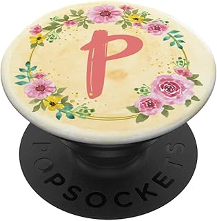 Letter P Initial pink and yellow flowers frame For Women PopSockets Swap...