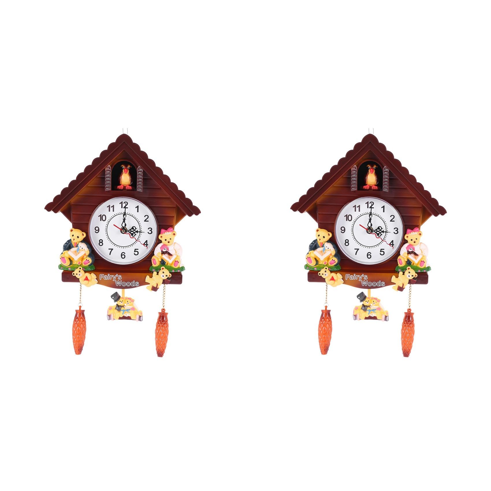 Hndhbfgrt 2X Retro Vintage Wooden Clocks Handcraft Carving Living Room Wall Clock Swing Timer Alarm Clocks