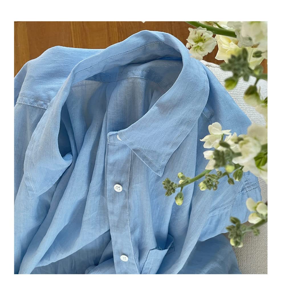 Maglietta Informale,Camicia A Maniche Lunghe Vintage da Donna Blu Trasparente Abbigliamento Moda Casual Camicie Larghe Camicie A Tunica Camicie Abbottonate Casual Camicie da Yoga da Spiaggia Camicet