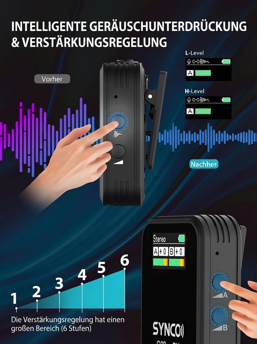 SYNCO Wireless Lavalier Mikrofon, G2(A2) Pro 2.4G Dual Ansteckmikrofon 200m 8H für Online Klasse Vlog Live Stream YouTube für Kamera Smartphone Tablet, Wireless-Lavalier-Mikrofon-Dual-Channel