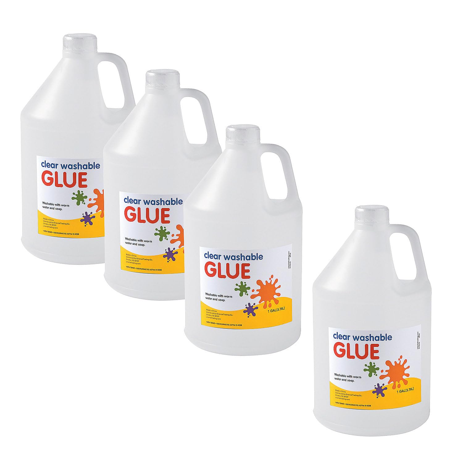 Fun Express Bulk 4 Pieces Clear Washable Glue Gallon Bottles