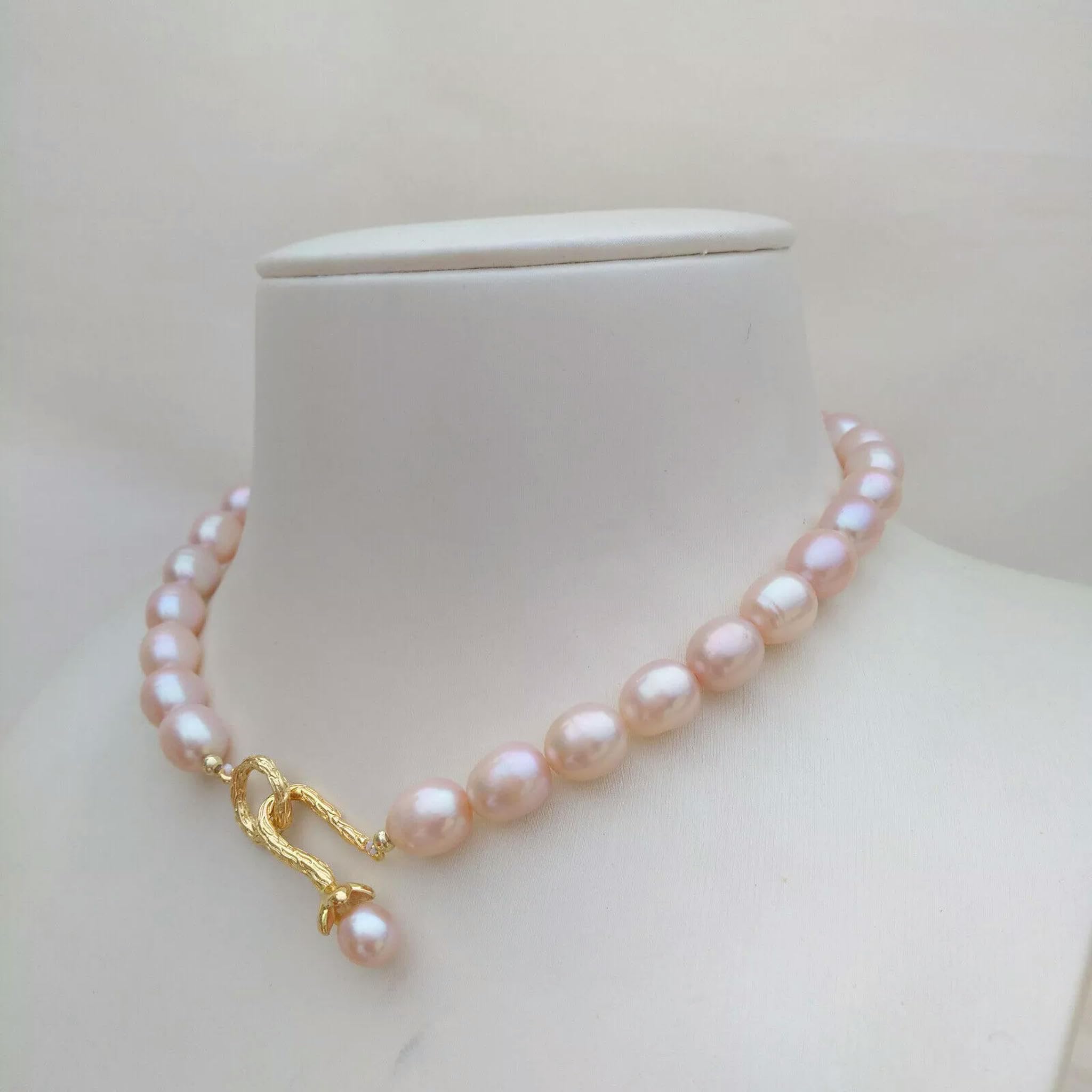 Collana di Perle Naturali Vere di Lavanda Rosa dei Mari del Sud da 17" in Oro 14k P