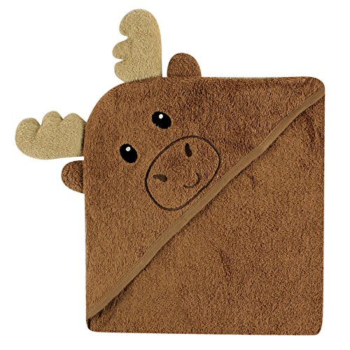 Image of Luvable Friends Unisex Baby Cotton Animal Face Hooded Towel, Moose, One Size