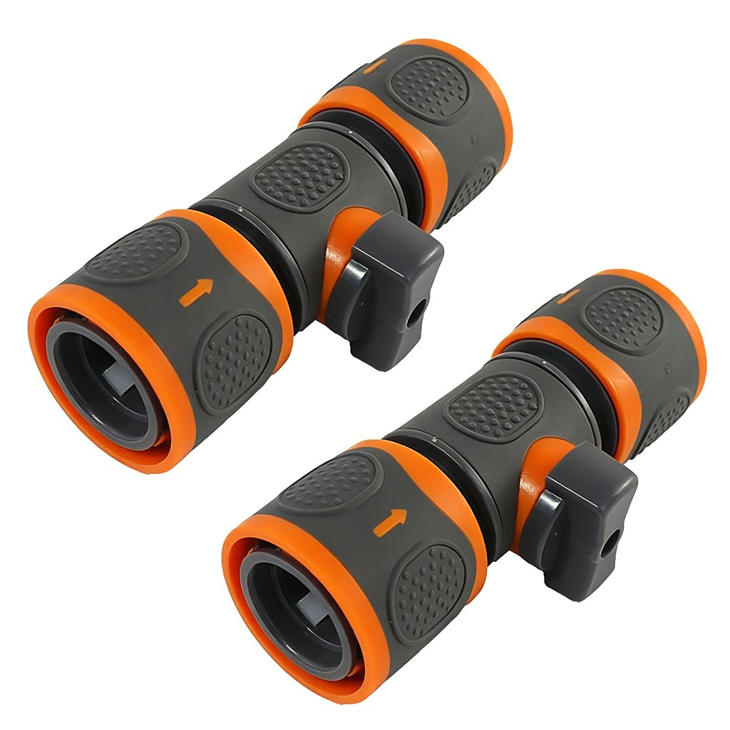 2 Stück Orange Doppel Schlauchkupplung Schlauchverbinder 1/2 Zoll für Gartenschlauch Schnellverbinder Wasserhahn Adapter Absperrventil Bewässerungssystem Schlauchanschluss Gartenbewässerung