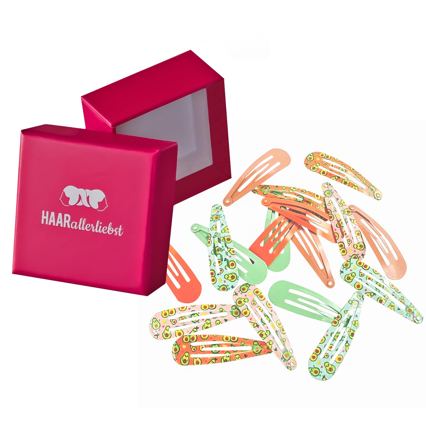 HAARallerliebst® Pack of 18 Avocado Hair Clips Girls Women Colourful Hair Clips in 6 Colours (Pink, Green Orange Brown)