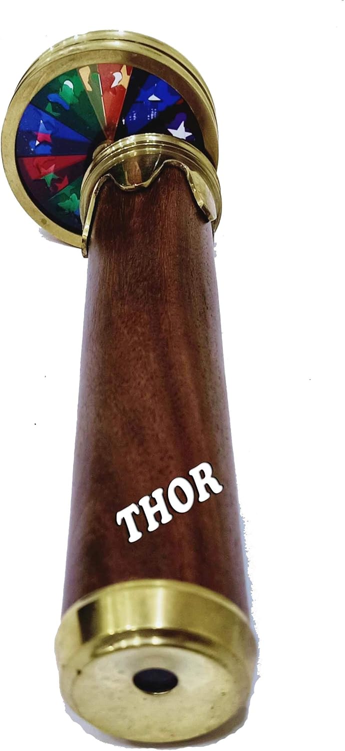 THOR INSTRUMENTS Nautical Vintage Wooden Handheld Brass Kaleidoscope Maritime Optical Star Design Rustic Vintage Home Decor Gifts