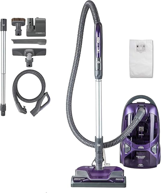Kenmore 600 Series Animal Friendly Canister Bagd Lightweight Vacuum avec animal de compagnie PowerMate, Pinceau Pop-N-Go, 2 Moteurs, HEPA Filtre, baguette télescopique en aluminium, cordon rétractable et 4 Outils de nettoyage, pourpre
