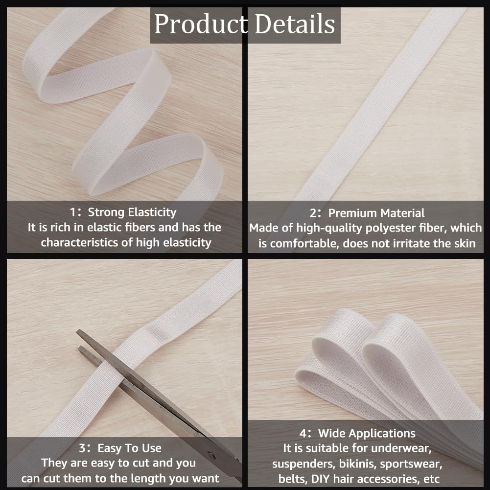 GORGECRAFT 10M Correa Elástica para Sujetador Banda Elástica 12mm Cinta Elástica Plana de Felpa Adorno Rollo de Cinta de Spandex Carrete para Costura DIY Correas para Sujetador Lencería Ropa Blanco
