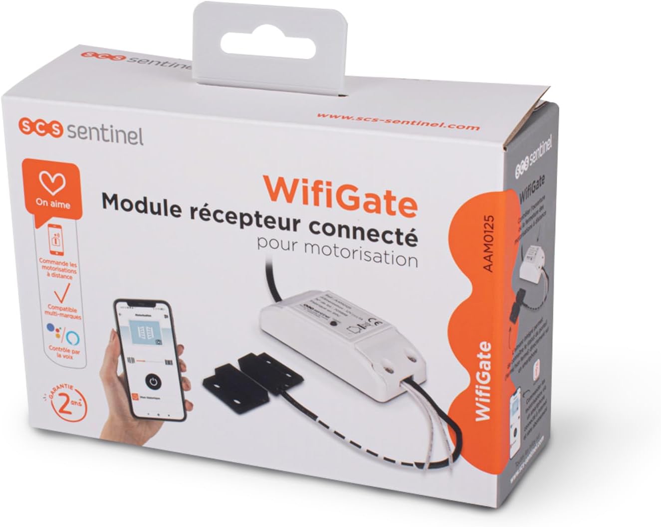 SCS Sentinel, AAM0125 WifiGate 12 V DC Connected Receiver Module Not Included, 5 m Cable, Compatible with All Motorizations for Gates and Garage Doors on The Market, White, 8,8 x 4 x 2,3 cm