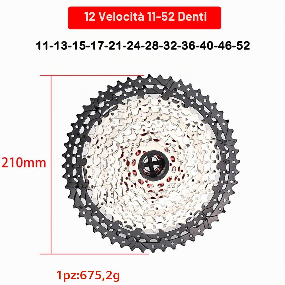 CYSKY Cassette Pacco pignoni 12 velocità 11-50/11-52 Denti Compatibile con Shimano Sram Sunrace, Adatte per Mountain Bike, Bici da Strada