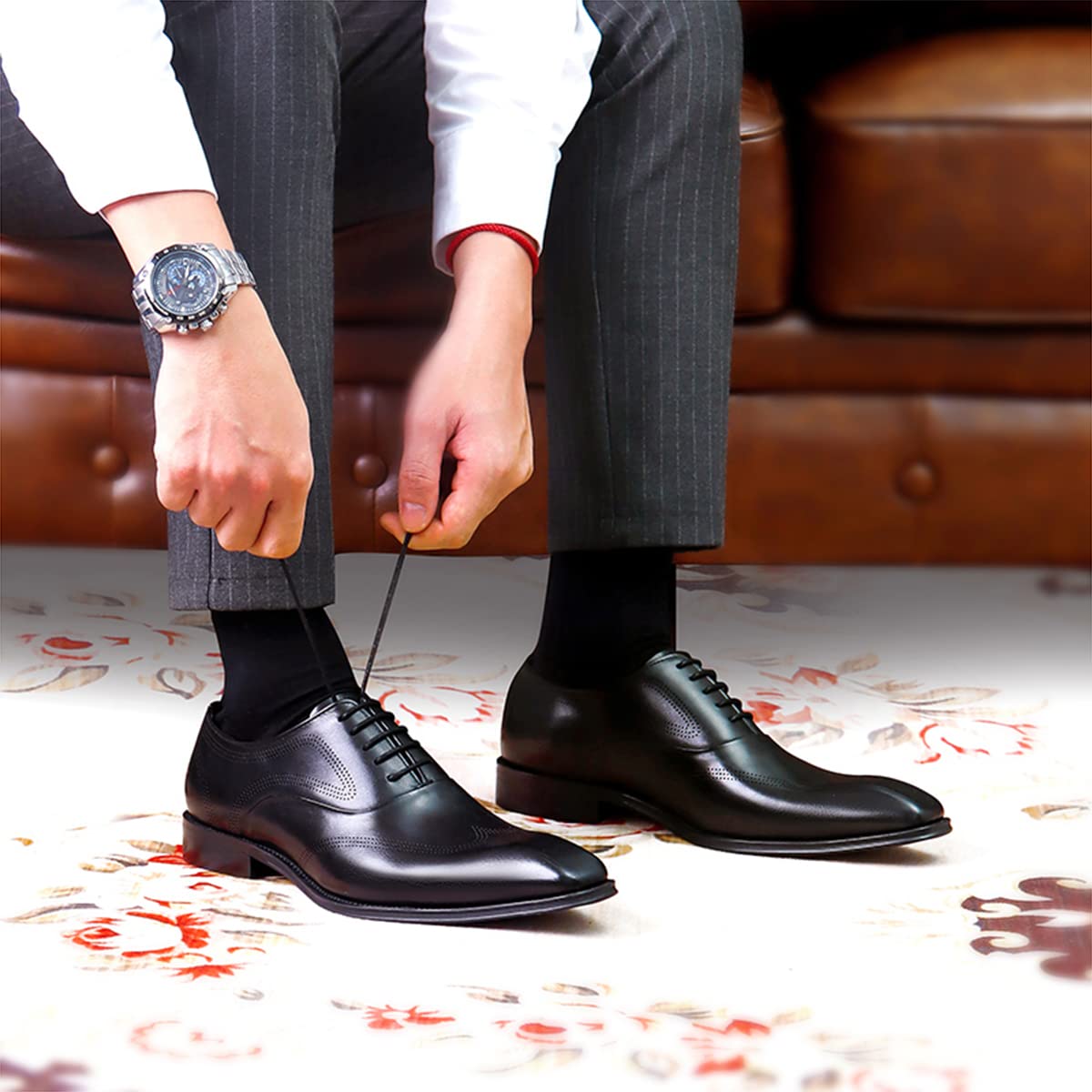 Oxfords Casuales Negocios para Hombres Brogues de Vestir Formales Trabajo Zapatos Bajos con Cordones en Cuero Genuino