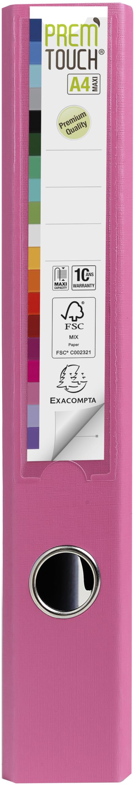 Exacompta - Réf. 53155E - Carton de 10 classeurs à levier A4 MAXI Prem'Touch - Dos 50 mm - Mécanique 55 mm - Dimensions extérieures : 32 x 30 x 5 cm - Format à classer A4 maxi - Coloris : Rose