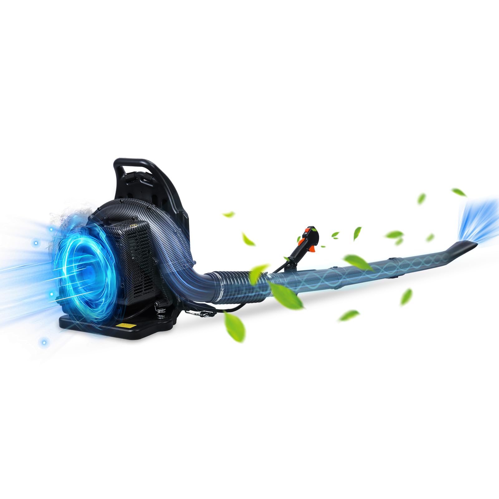 63cc Petrol Backpack Leaf Blower, 3ph High Power 665CFM Gas Backpack Garden Snow Blower with Cruise Control Handle, 2-stroke Single Cylinder Air-cooled Engine, Easy Start (Black)