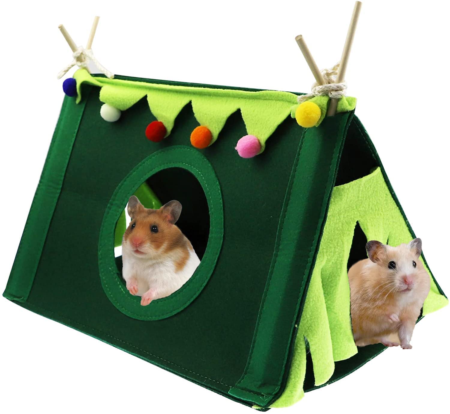 Guinea Cavy Hideout Tunnel, Pet Felt Tent House Bed Cave Small Animal Tunnel House Accessories, Hamster Toys for Mice Rabbits, Ferrets, Chinchillas, Hedgehog（Green）