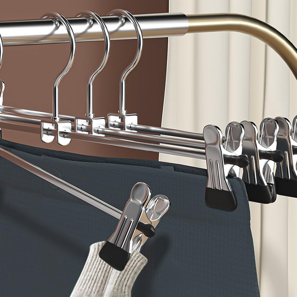 Set di 10 grucce per pantaloni, in metallo, ganci a clip in metallo, ganci con clip antiscivolo, per gonna, risparmio di spazio, grande capacità di carico, finitura cromata (100)