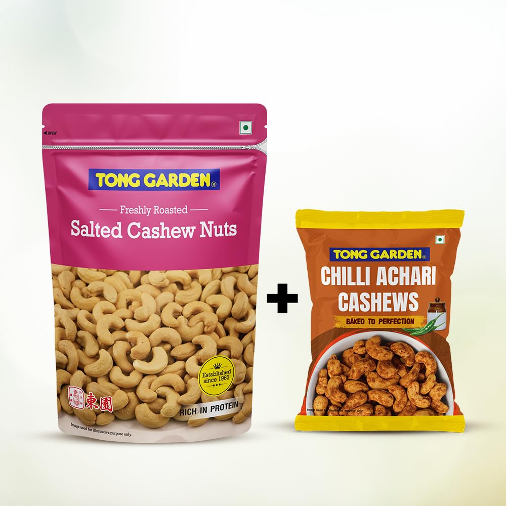 Tong Garden Imported Cashew Nuts Combo - 410g (Salted Cashew 380g*1 Chilli Achari Cashews 30g*1)