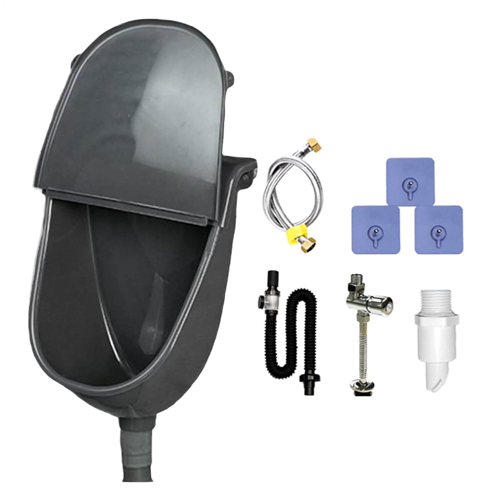 Orinal de baño para hombre, inodoro montado en la pared con tapa, manguera ajustable a prueba de derrames, lavado portátil para, camping, dormitorio, vehículo, patio, garaje, viajes al aire