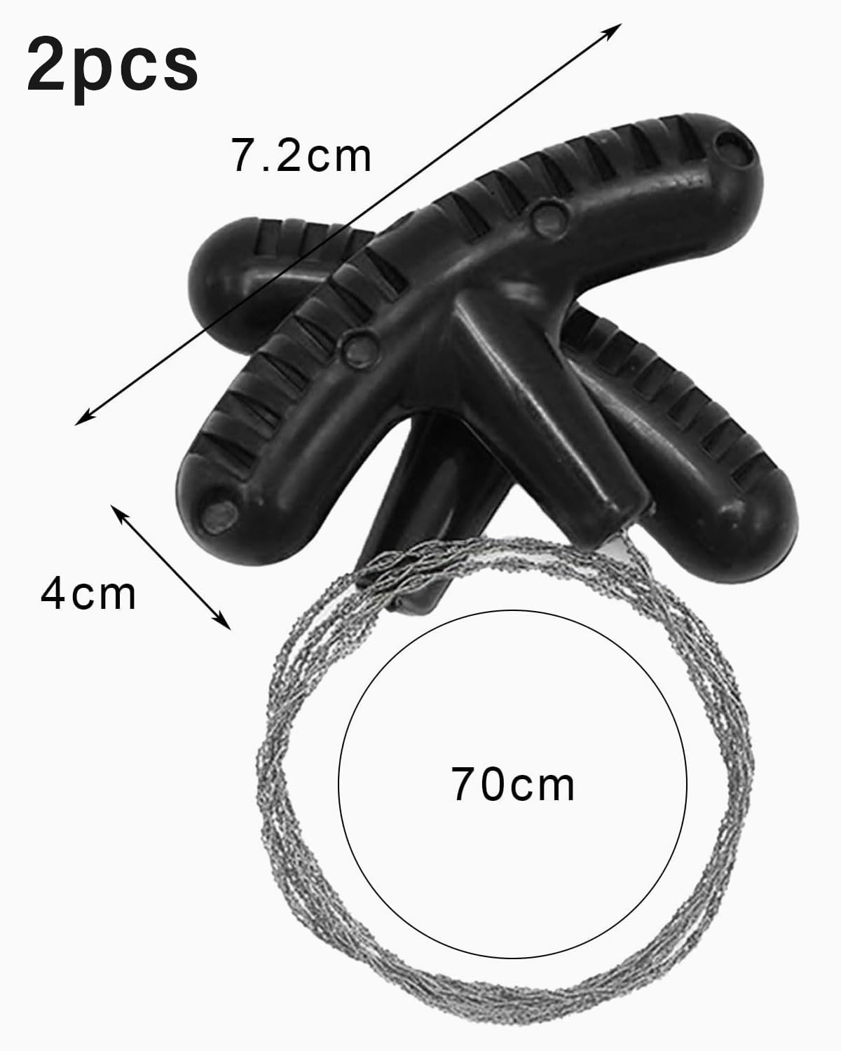 2 seghe a filo in acciaio inox, sega a filo, attrezzatura di sopravvivenza, legno, per attrezzature da viaggio e sega da campeggio,sega a filo,sega tascabile(70CM)