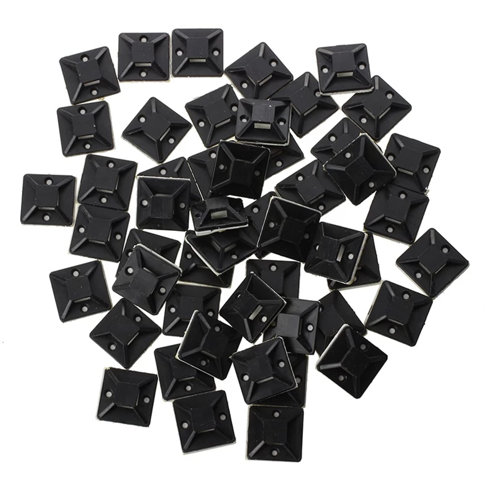 100 sztuk samoprzylepnych cokołów kablowych, cokół śrubowy, samoprzylepne, 20 mm x 20 mm, czarne, do wiązania i mocowania opasek kablowych i drutów