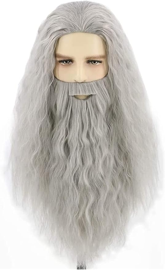 Wig and Beard Inspired by Gandalf Men's Long White Wig Cosplay Wizard