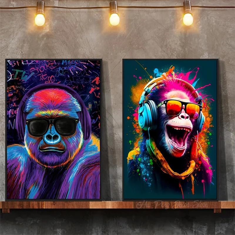 Affiche singe casque pop art urbain graffiti 50x75cm lot de 2