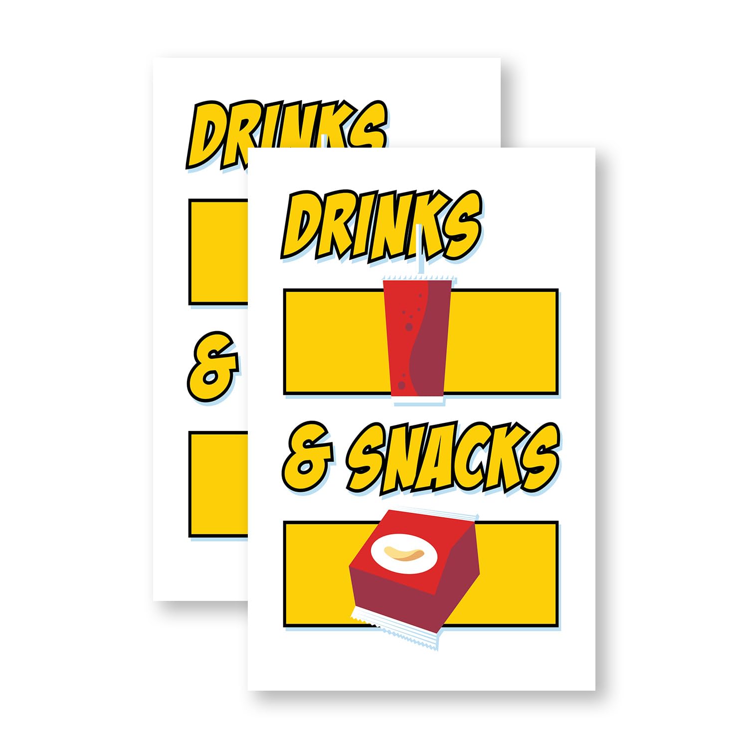 Drinks and Snacks (2-Pack) 24 Inch x 36 Inch Vinyl Decals | Sign Insert Peel & Stick Decals Stickers Window Signs | Refreshments, Cafes, Food Truck