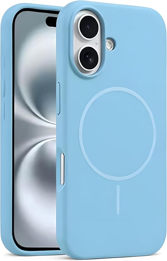 Coverzone İphone 17 ile Uyumlu Kadife İç Yüzeyli Premium Silikon Kılıf MagSafe ile Uyumlu Kablosuz Şarj Destekli Darbe Emici Yumuşak Dokulu Koruma Tasarımlı Telefon Kılıfı Bebek Mavisi