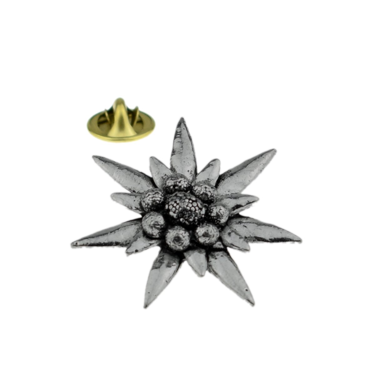 C1 Large Edelweiss English Pewter Lapel Pin Badge