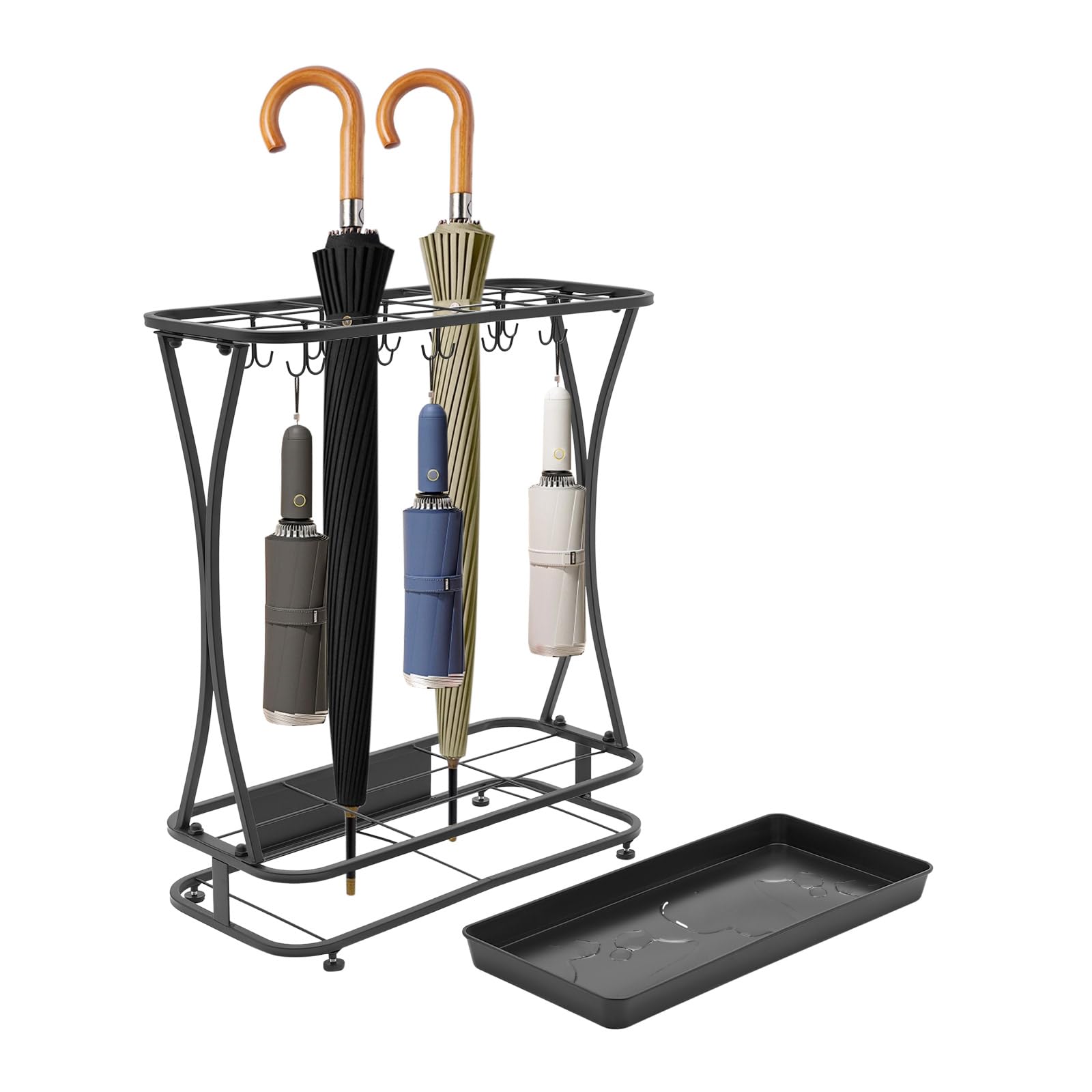 WQPMNYG Industrial Metal Umbrella Stand with Removable Drip Tray 18 Slots & 20 Hooks Free Standing Umbrella Holderfor Home Office & Patio Décor