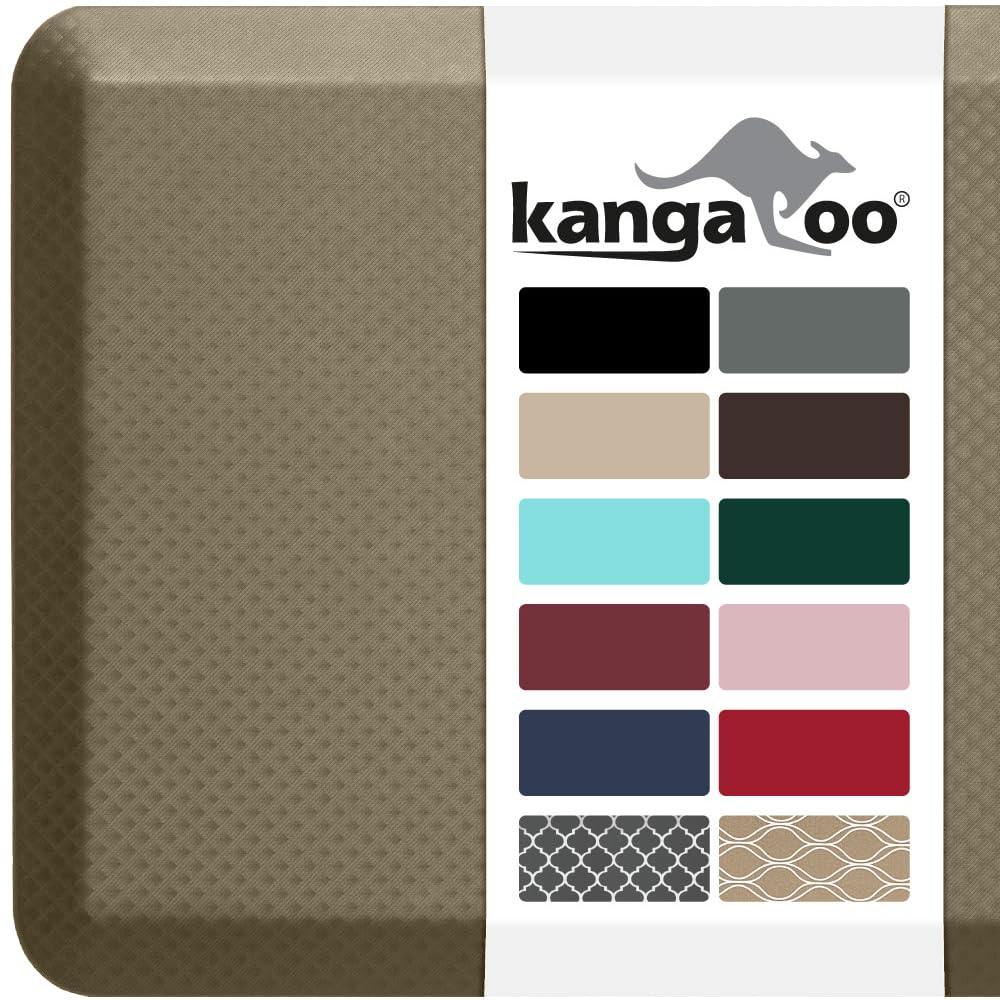 KANGAROO Thick Ergonomic Anti Fatigue Cushioned Kitchen Floor Mats, Standing Office Desk Mat, Waterproof Scratch Resistant Topside, Supportive All Day Comfort Padded Foam Rugs, 70x24, Cappuccino