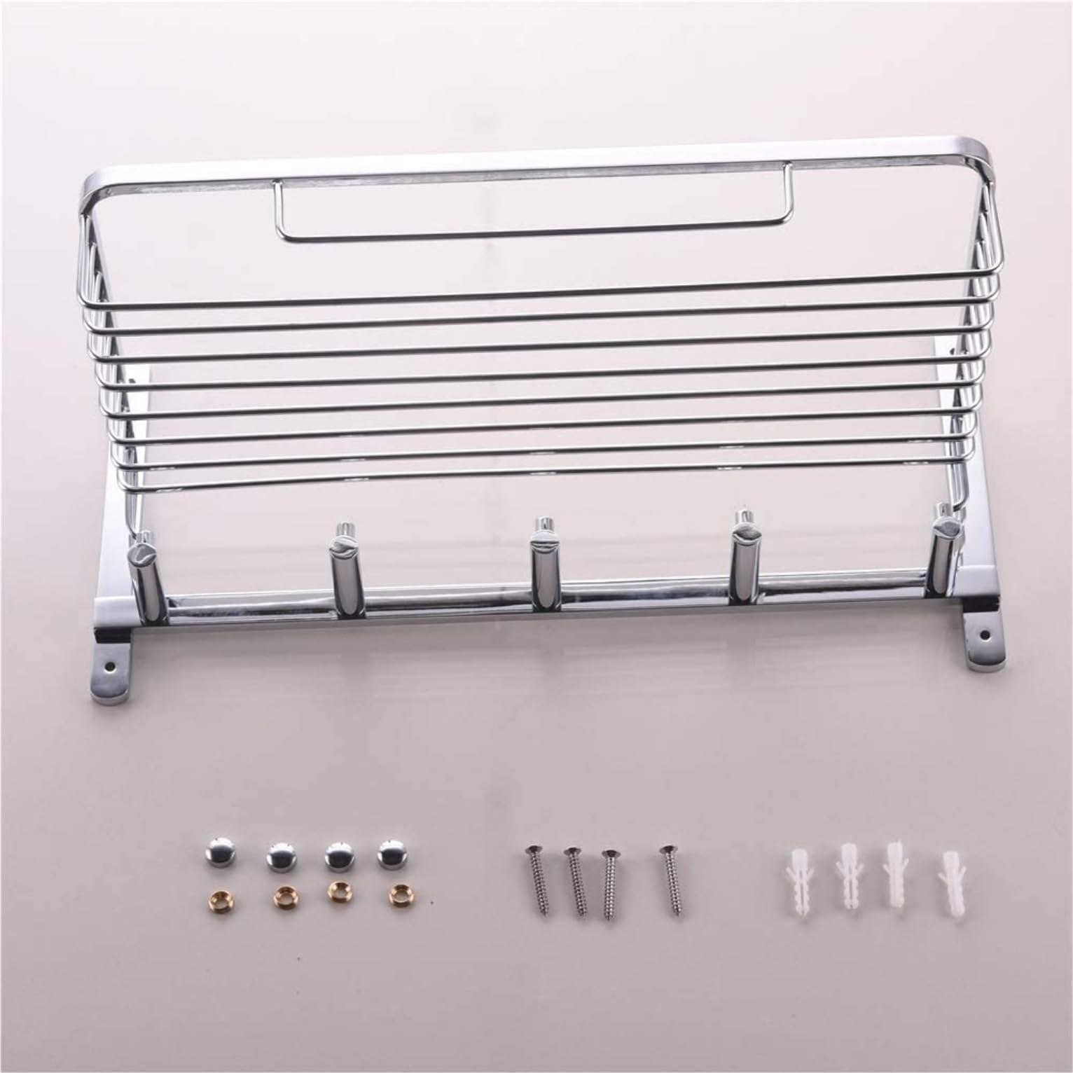Estantería Cocina y Baño Estante De Ducha Montado En La Pared Cesta Almacenamiento Baño Cromo Latón Con 5 Ganchos Estanteria Ducha
