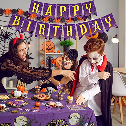 Pajean Pieces Halloween Birthday Party Set Banner Tablecloths Plates Cups Napkins Tableware Decorations For Kids Girls Boys Supplies, Serve 24 Guest #TOP4