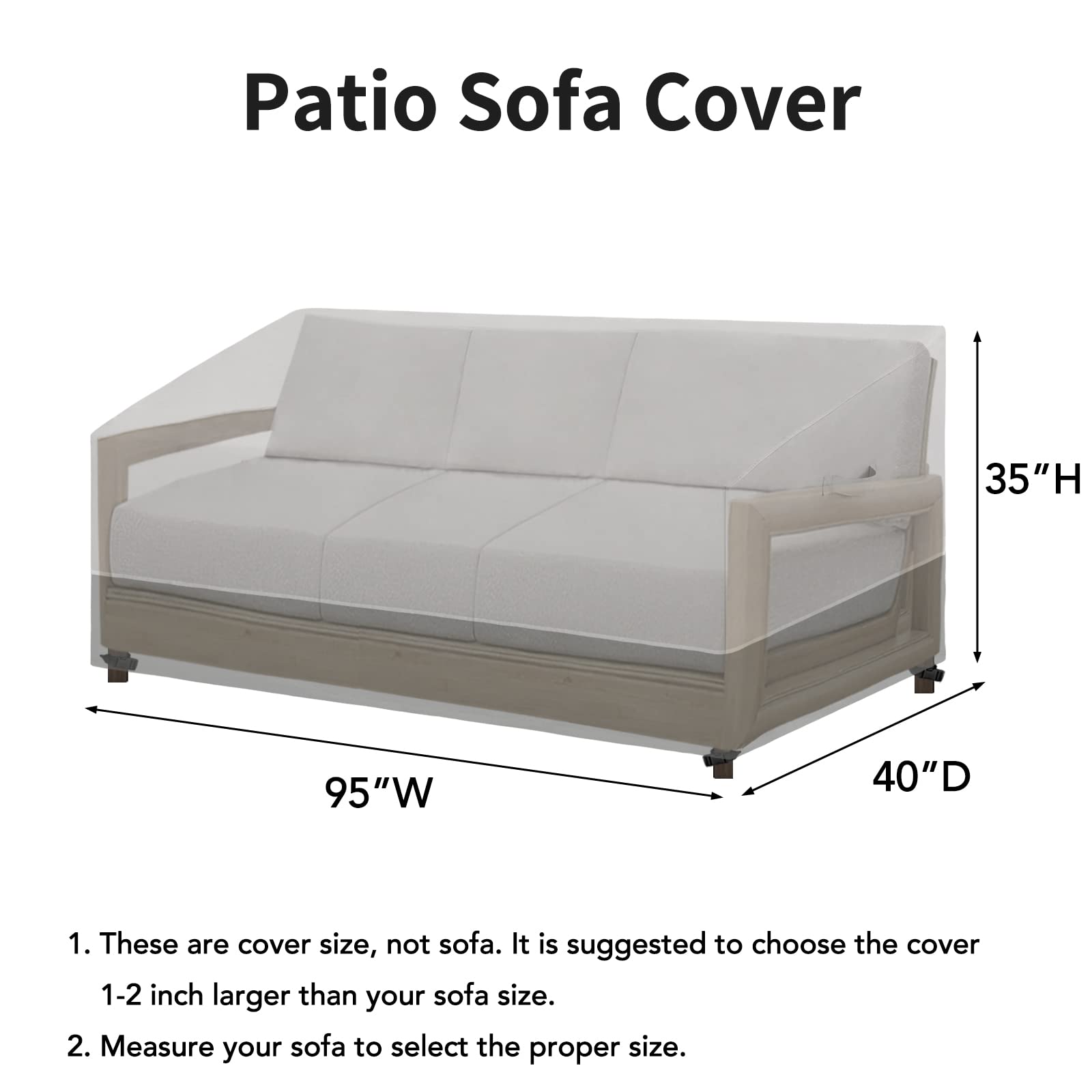 Easy-Going Funda para sofá de patio, resistente a los rayos UV, funda de sofá bicolor para patio de 3 plazas, impermeable, funda para muebles de exterior con dobladillo reflectante (95 pulgadas de
